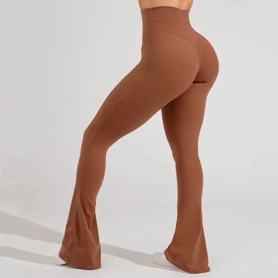 Customized Butt Lifting Yoga Pants Solid Color Gym Fitness Women Yoga High Waist Sports Flared Leggings