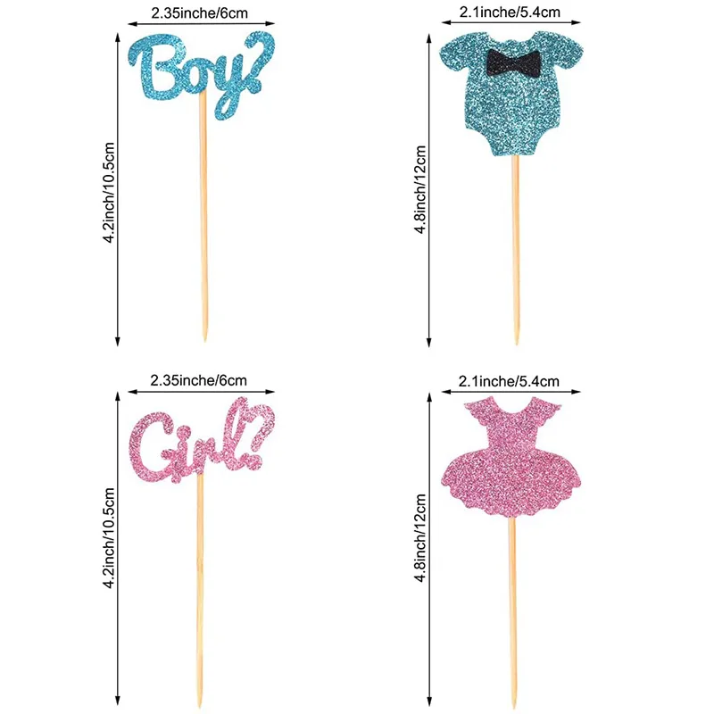 Gender Reveal Cake Decorating Insert Blue Pink 12 Pieces Boy Girl Baby Birthday Party Sticks