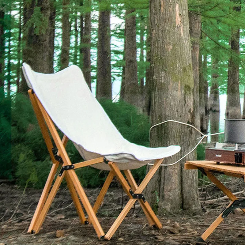 Manufacturer Outdoor Portable Beech Folding Camping Chair Canvas Rest Wooden Butterfly Chair