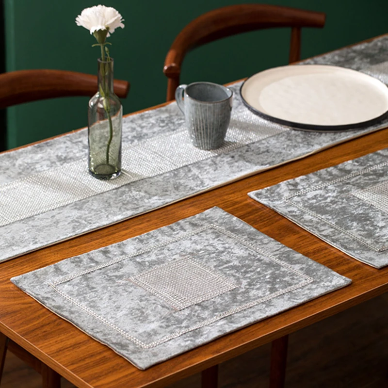 i@home metallic glitter fringe contemporary light grey winter velvet table runner for long table