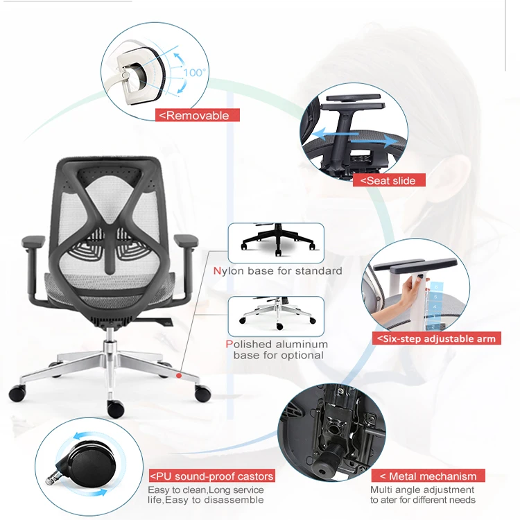 custom Professional Standard Size ergonomic high adjustable office High Back Computer executive high back mesh Office Chairs