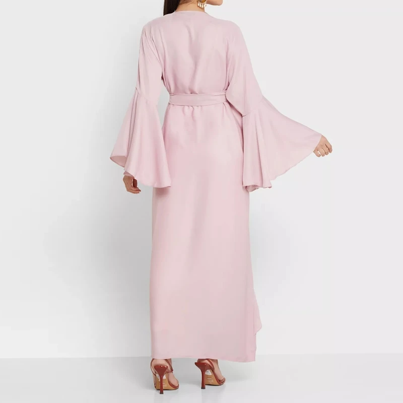 OEM custom pink 2023 summer ladies fashion embroidery turkish muslim casual dress chiffon abayas women