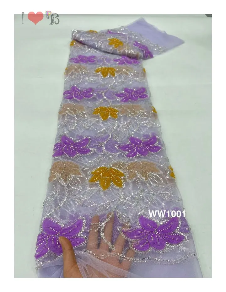 hot selling uniquely designed ribbon embroidery with beads french tulle lace fabric