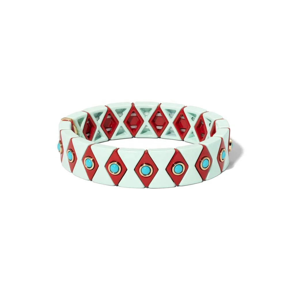 
Wholesale Custom Yellow Blue Gold Rainbow Bracelet Set Hand Bracelets Bangles For Men Enamel Tile Stacked Bracelets Set 