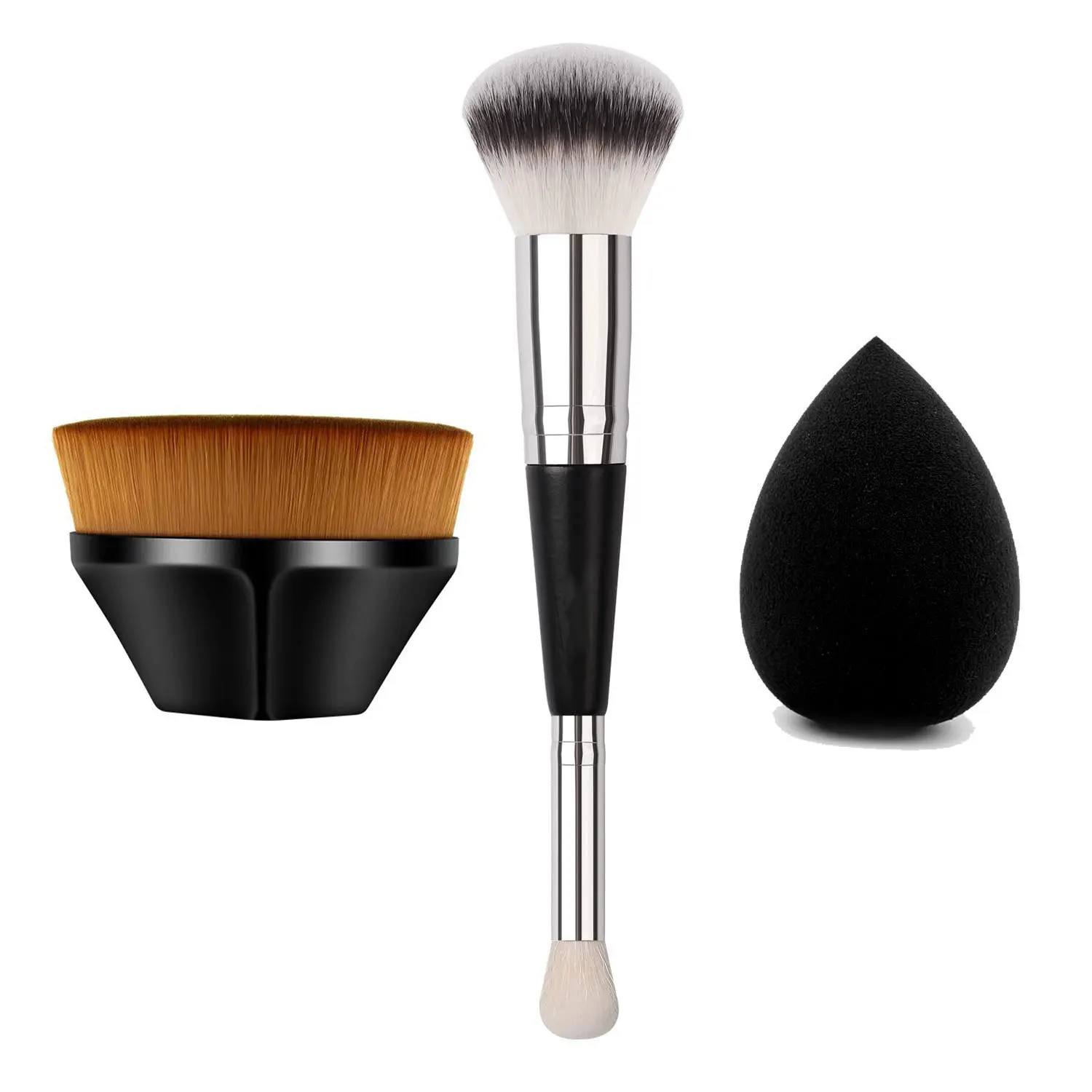 Real Perfection Foundation Brush Makeup Brushes Set Dual-sided Blush BrushKabuki Brush Sponge Blending Tool