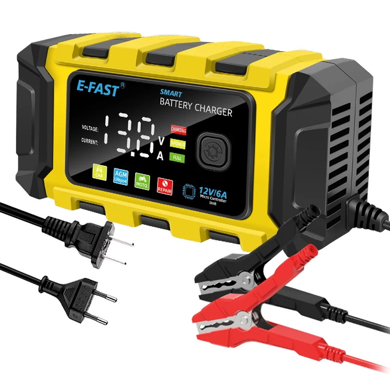 TK-360 12V 6A Intelligent Automatic 3 stages charging Car Battery Charger Boat AGM Deep Cycle GEL Lead Acid LiFePO4 Pulse Repair