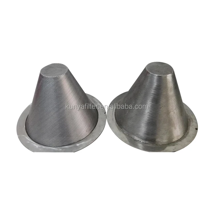 
Stainless steel wire mesh conical basket filter with perforated metal frame 