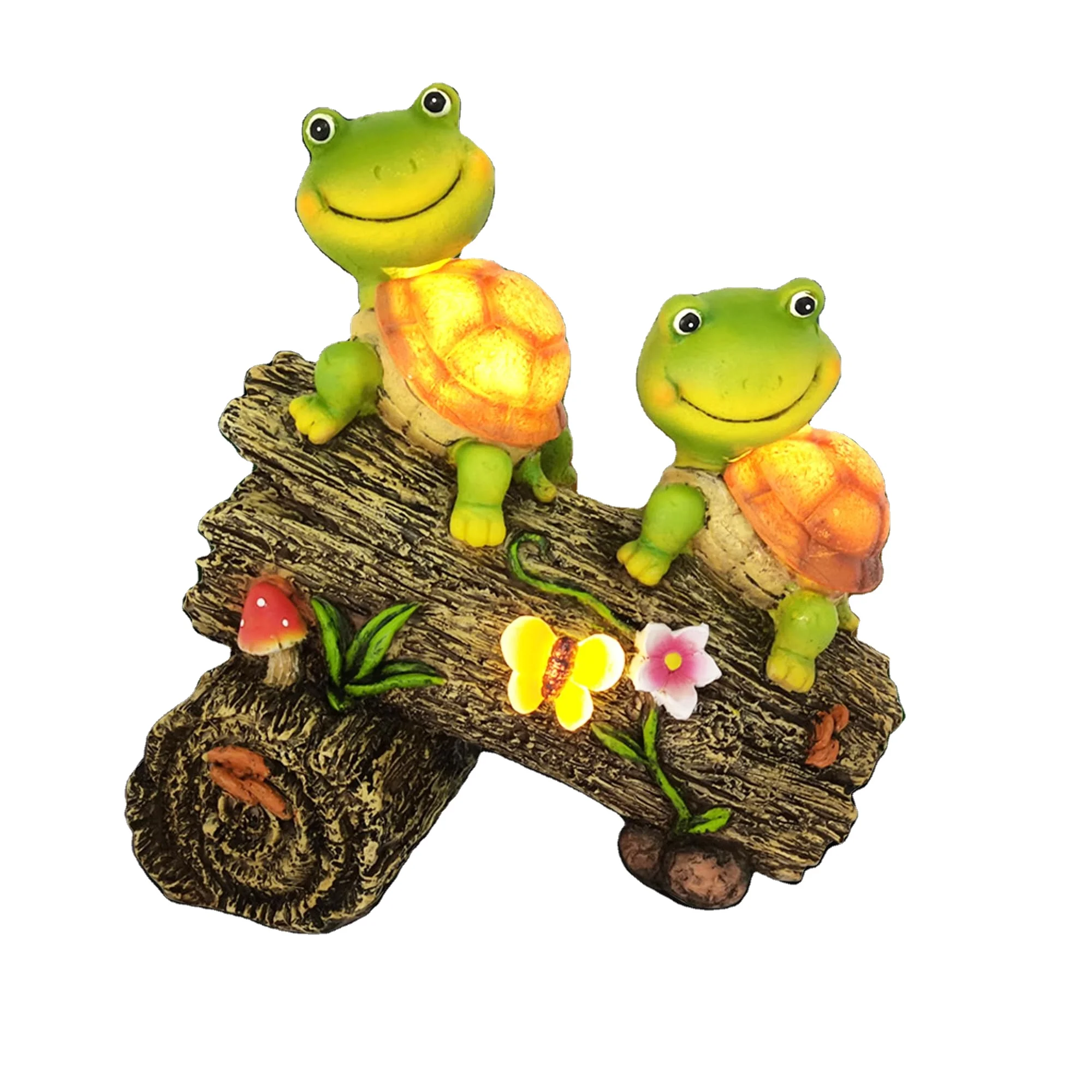 Turtle Garden Figurines Outdoor Decor, Frog Face Tortoise Solar Light Statue with 3 LED Art Patio Lawn Balcony Yard Housewarming