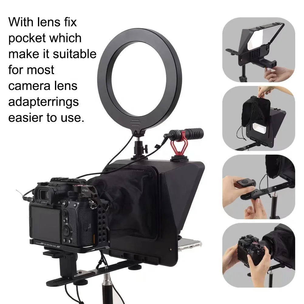 Phone and DSLR Recording Mini Teleprompter Portable Inscriber Mobile Teleprompter Artifact Video With Remote Control