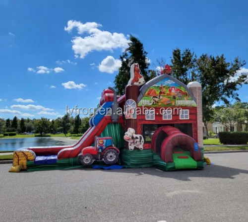 Farm House Outdoor Games Jumping Bouncing Castle With Inflatable Slide For Kids