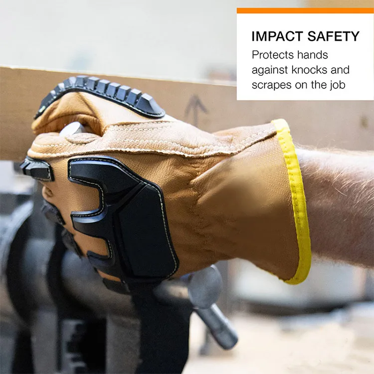 Heavy Duty Oil Resistant Protective Yellow White Impact Cotton Double Palm Oil Field Work Hand Durable Gloves Goat Skin Leather