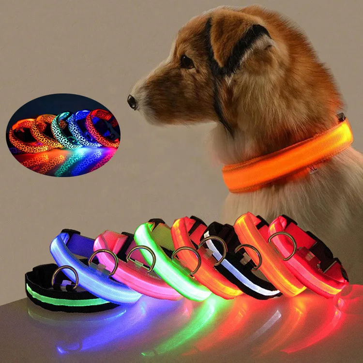 Led Lights Dog Pets Collars Adjustable Polyester Glow In Night Pet Dog Cat Puppy Safe Luminous Flashing Necklace