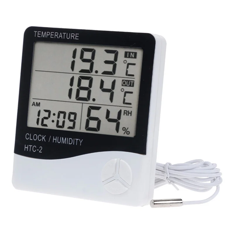 HTC-2 Wireless Temperature Humidity Tester Indoor Outdoor Probe Clock Alarm LCD Digital Thermometer Hygrometer Weather Station