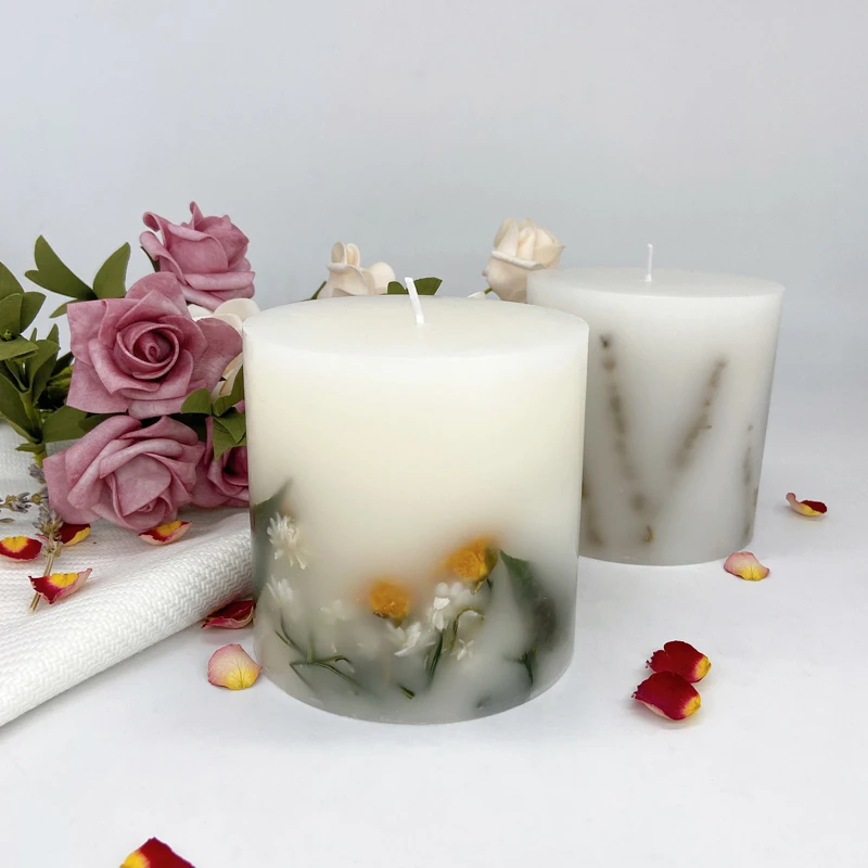 Wholesale Custom Label Craft Scented Pillar Candles with Natural Dried Flowers