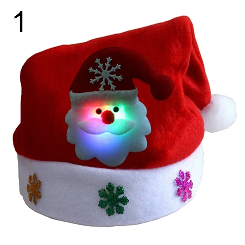 Merry Christmas Adult Kids LED Glowing Hat Santa Snowman Elk Hat Christmas Gift