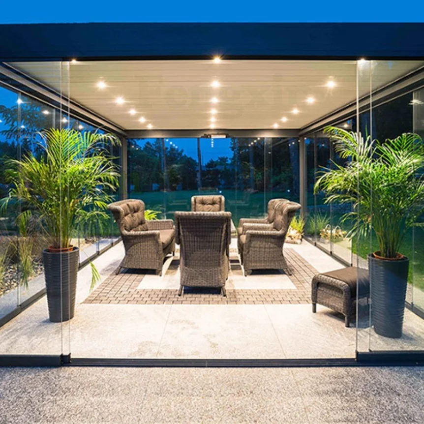 Lianhong Brand New Waterproof Awnings Aluminium Alloy 6063T5 Retractable Roof Pergola Sun Rain Protection Outdoor Used Garden