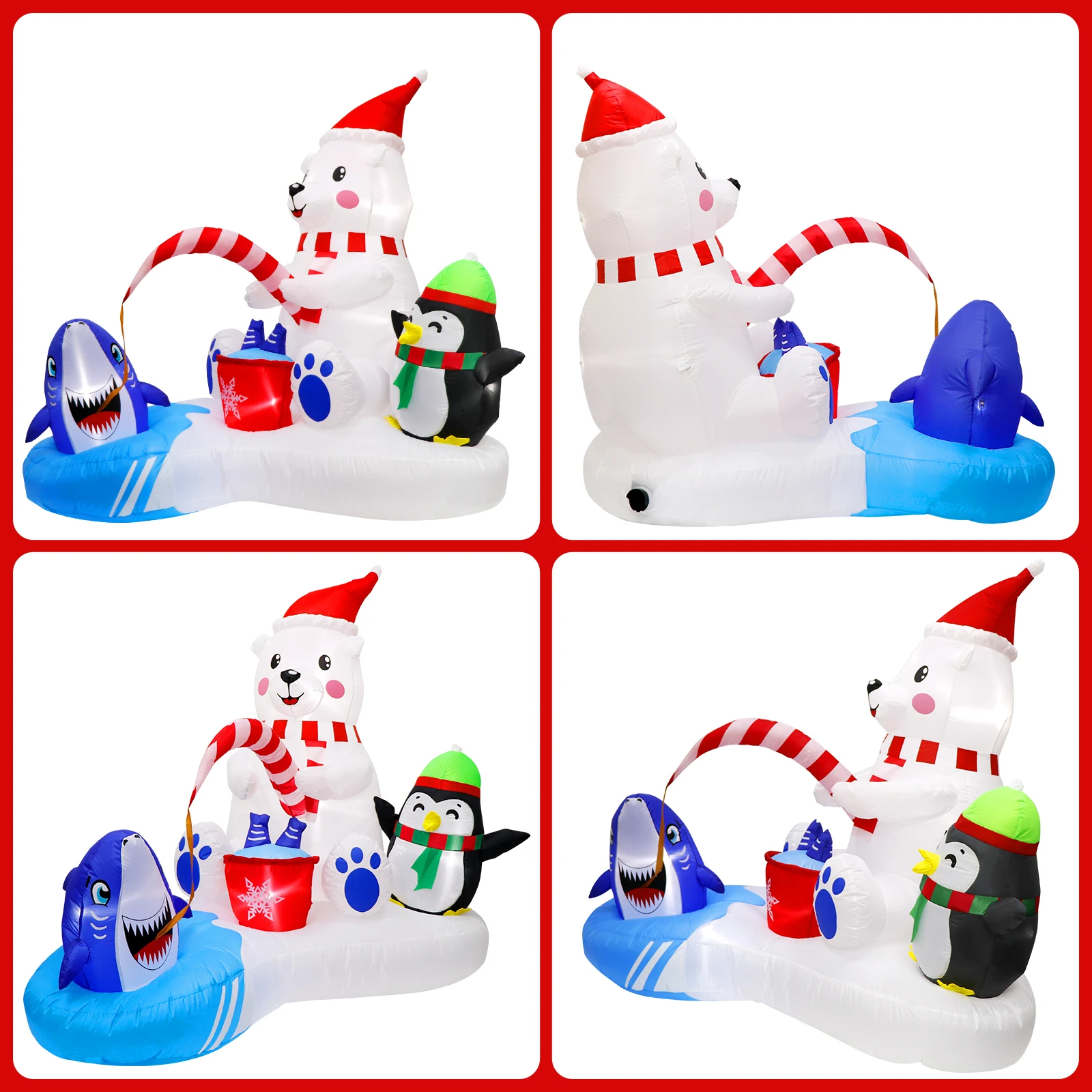 OurWarm Christmas Inflatables Outdoor Decorations Polar Bear Fishing with Penguin Inflatable Christmas Blow Up Yard Decorations