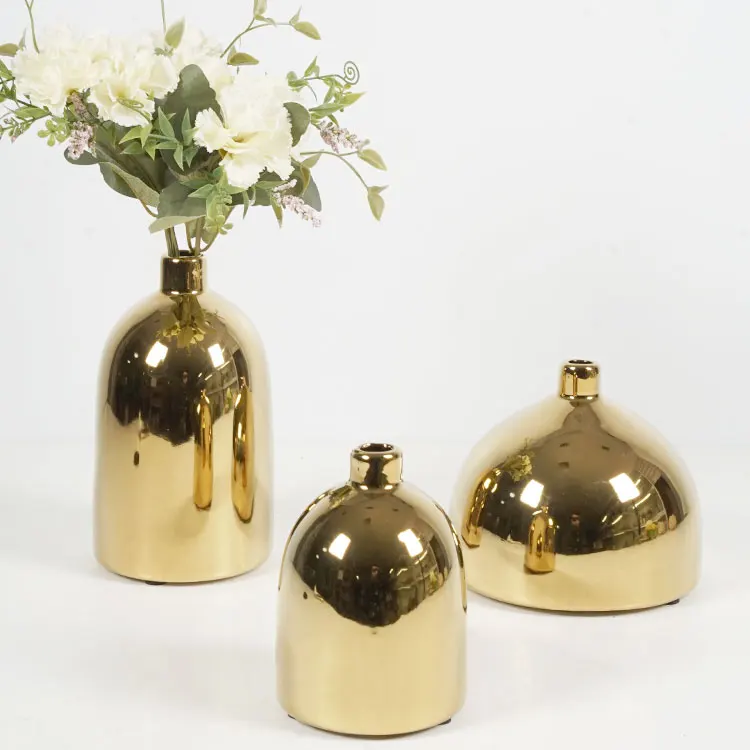 European style modern electroplate golden luxury small bud flower vases gold home decoration ceramic vase
