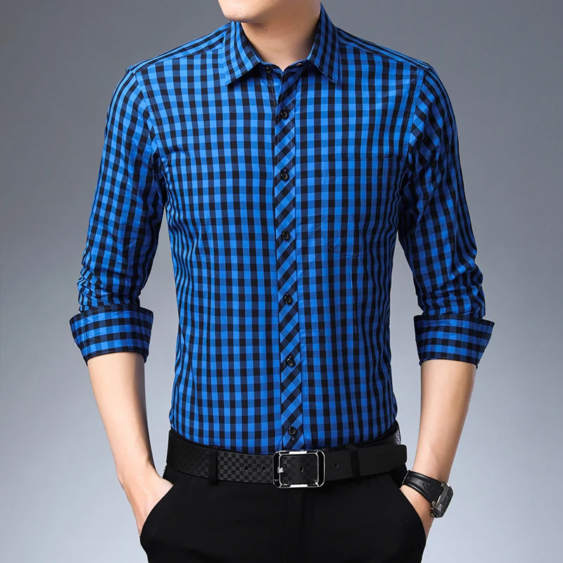 Men Plaid High Quality Long Sleeve 100% Cotton Casual Shirts
