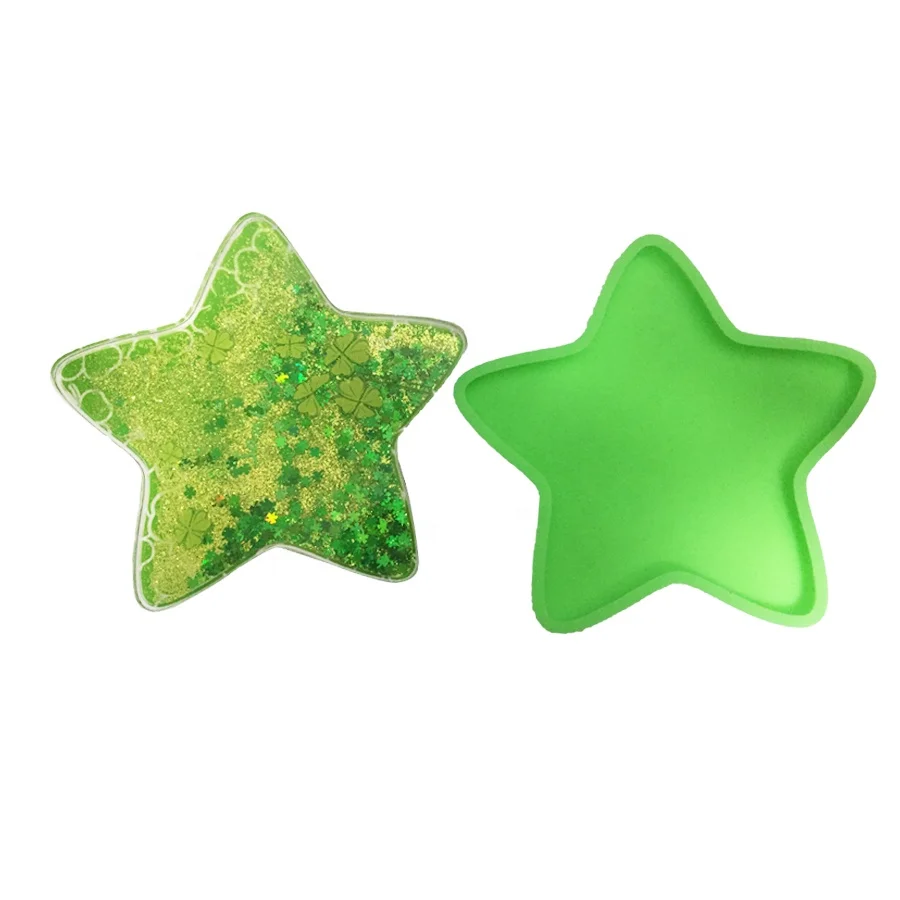 Customized UV Print Sparkle PC Silicone Promotion Gifts Star Shape Liquid Oil Aqua Waterfall Quicksand Glitter Coffee Coaster