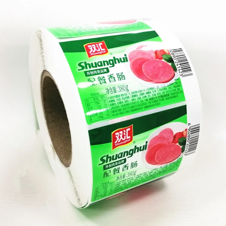 Waterproof Glossy Lamination Adhesive Sausage Packaging Label Sticker Rolls with Glassine Release Liner