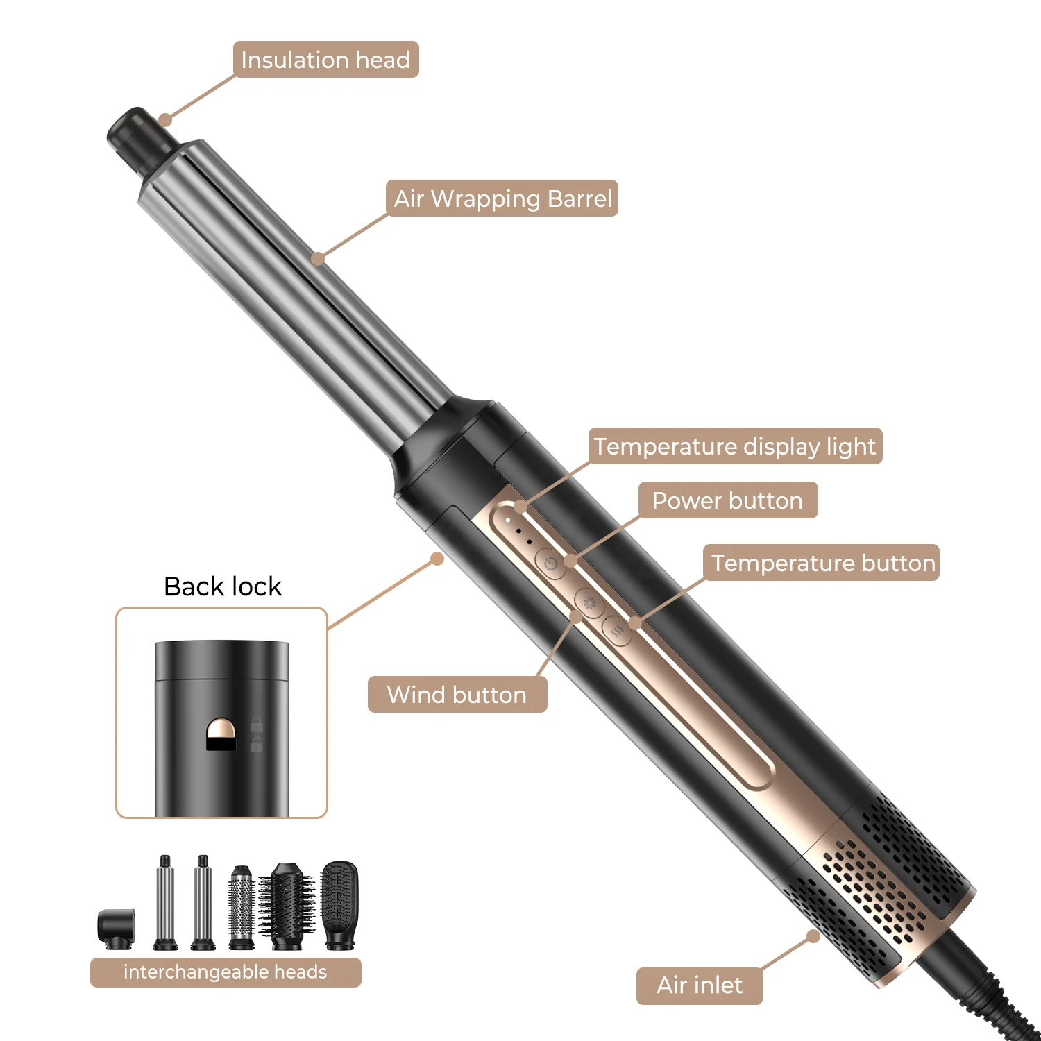 Electric 6 In 1 Hot Air Styler Automatic Curler Iron High Speed Blower Dryers 1400W Hot Air Brush Comb Hair Straightening Tool