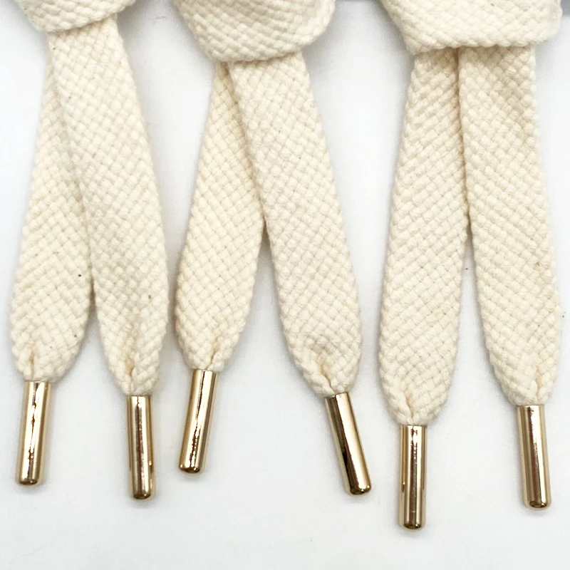 Recyclable custom garment accessories hoodie cords wholesale flat cotton rope draw cord drawstring cord with metal tips