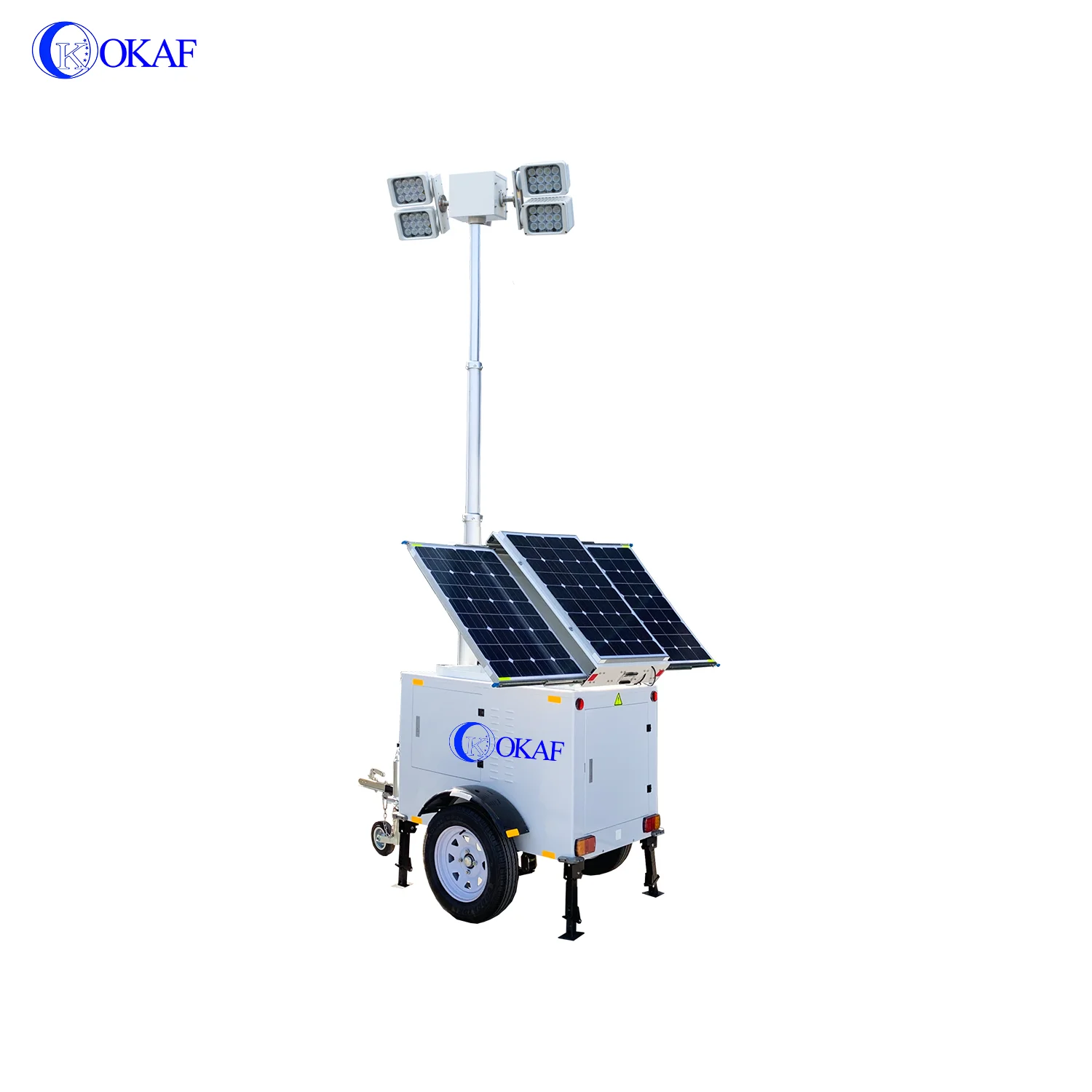 OKAF mobile lighting solar tower which 6m height mast with solar energy battery panel