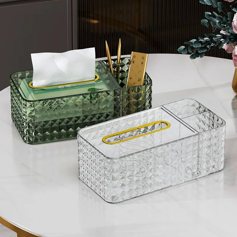 Creative Household Plastic Portable Transparent Desktop Diamond Tissue Box Pumping Paper Storage Box