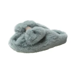 Международная торговля, женские шерстяные тапочки большого размера с бантом, новинка 2021 года, теплые плюшевые шлепанцы на толстой подошве со стразами