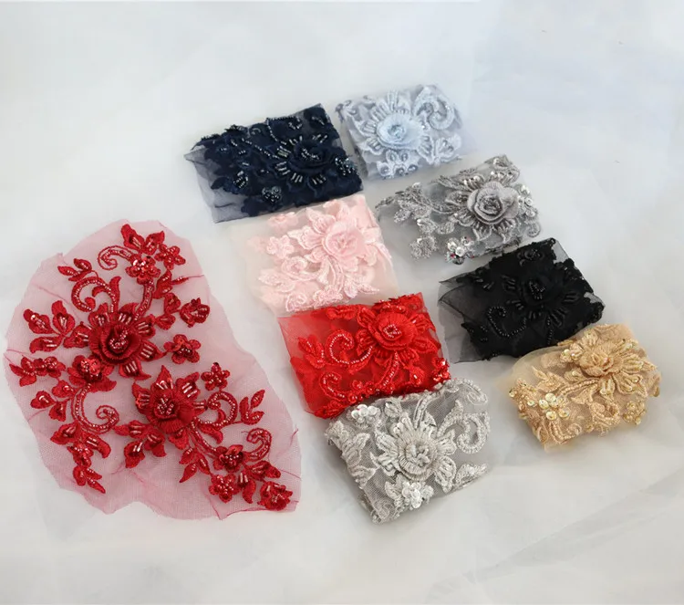 Multicolor embroidery lace flowers DIY wedding dress decoration  Lace applique