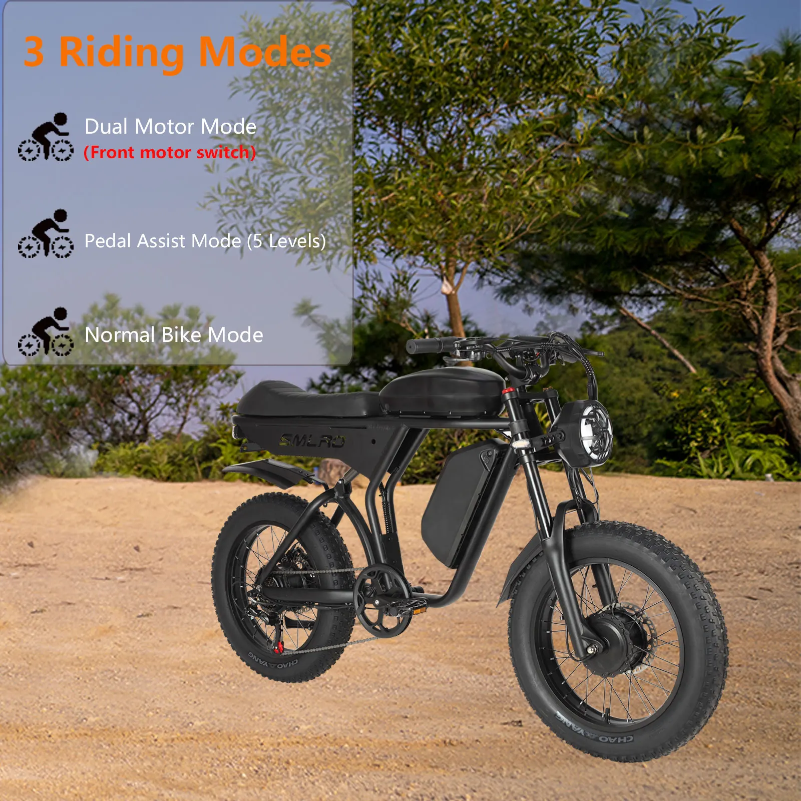 US Stock SMLRO U8 2000W 40.2AH Electric Bike Dual  Motor 7 Speed Gears Disc Brake System Aluminum Alloy Frame for Adults