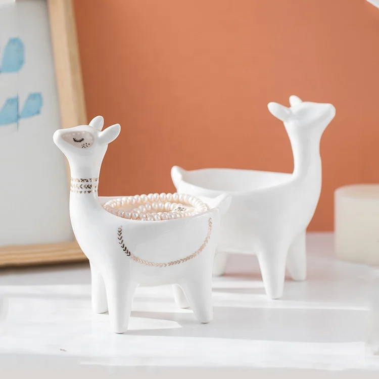 Creative Desktop Candy Storage Decoration Ceramic Alpaca Jewelry Box Ceramic Jewelry Entrance Sundry Storage Tray Candy Bowl