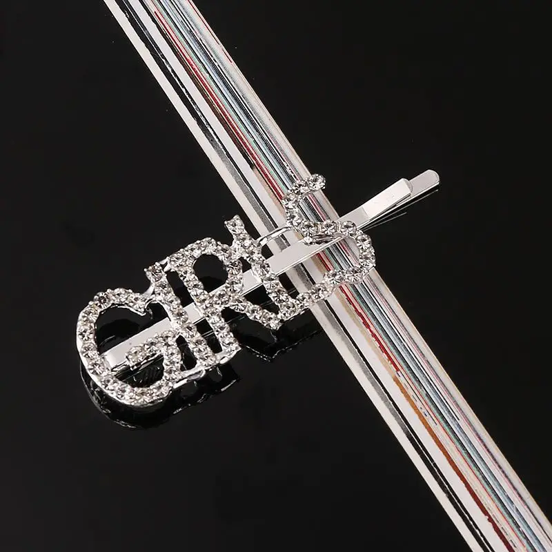
SHARON FJ093 Fashion Gold Word Barrettes Bling Rhinestone Crystal Words Zodiac Hair Clips Hairpins Babby Pins 