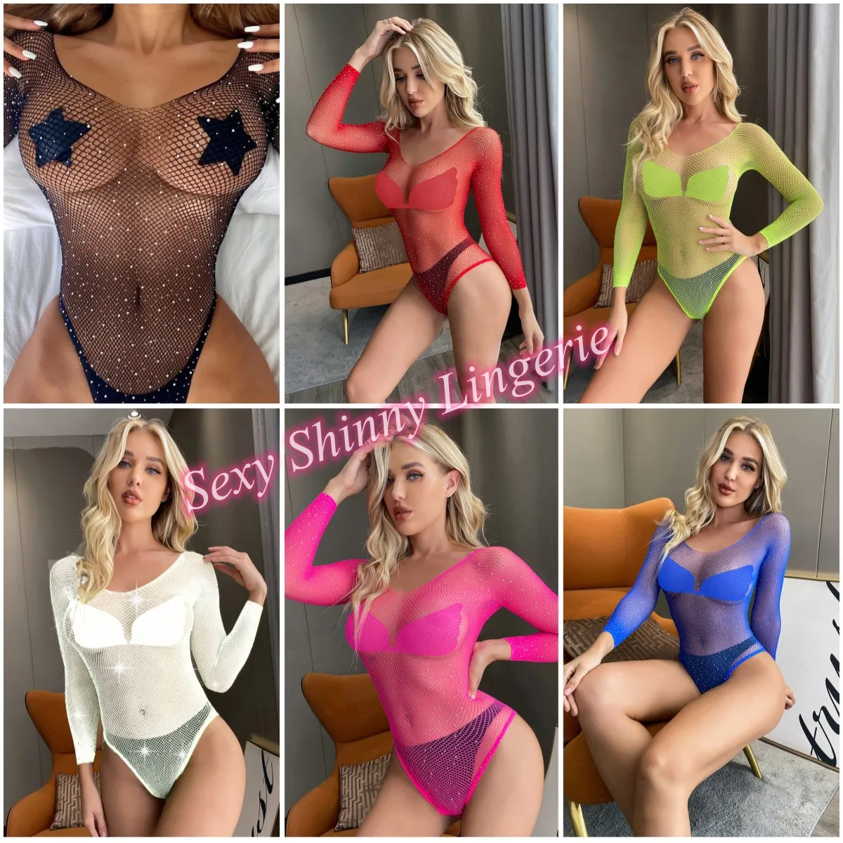 Sexy Shiny Diamond Lingerie Fishing Net Summer Bikini Cover Up One Piece Jumpsuit Women Passion Temptation Underwear