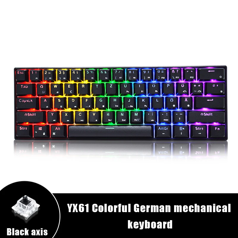 Hot selling 61/62 keys wired rainbow backlit mechanical keyboard wholesale compact German mini RGB gaming keyboard