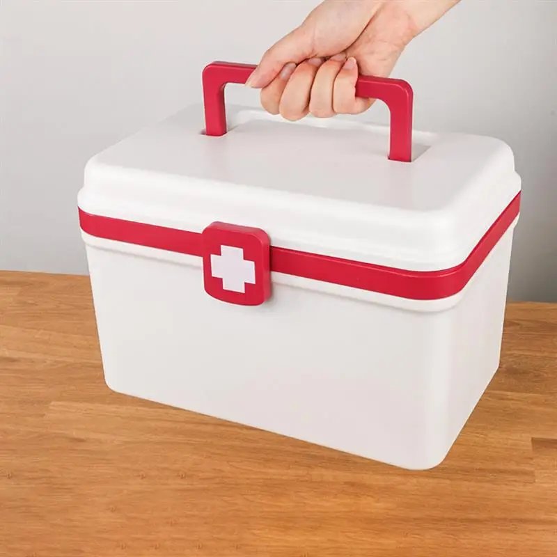 Plastic Medical Containers Family Emergencies First Aid Kit Pill Case  2 Layers with Compartments Medicine Box Organizer