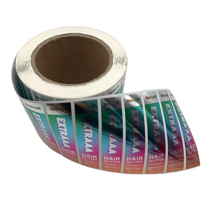 Custom Printed Roll Adhesive Logo Label Metalic Sliver Aluminum foil Stickers for Hair Shampoo