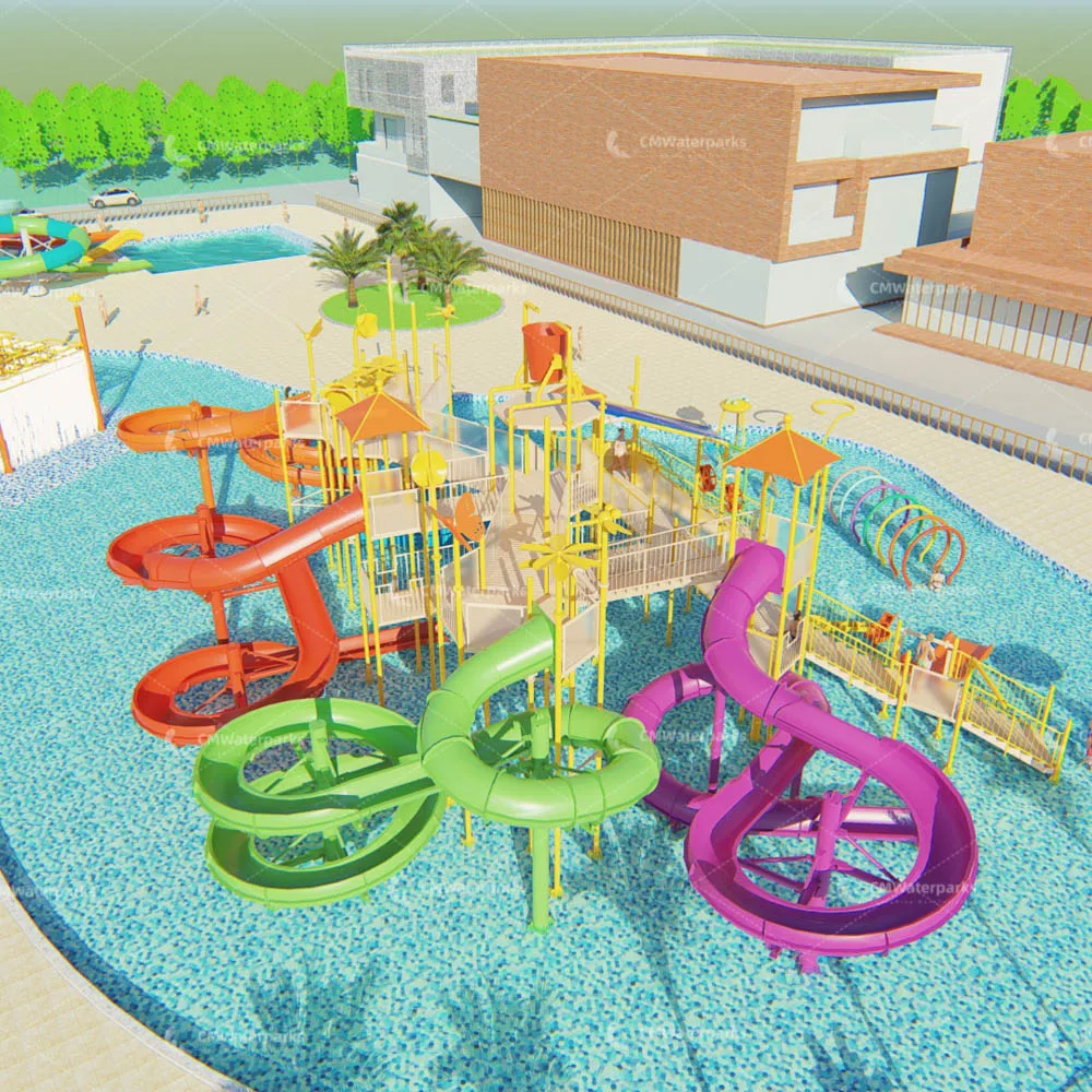 2022 New Design 3D Model 4400 Square Outdoor Water Park Equipment Case Fiberglass Slide For Family