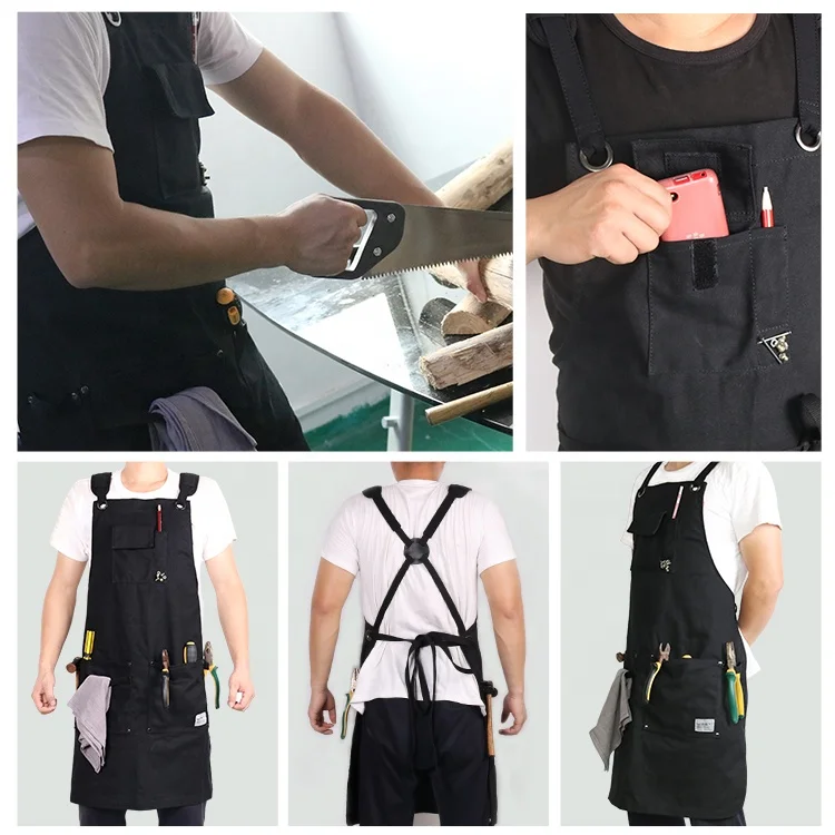 CHANGRONG Custom Black mens cross back waxed canvas woodworker bib apron