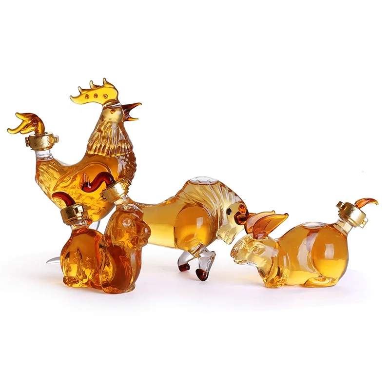 Chinese Zodic Animal Cartoon Whiskey Decanter Glass Art Bottle Customized Glass Dragon /Animal Shaped Liquor Wine Bottle