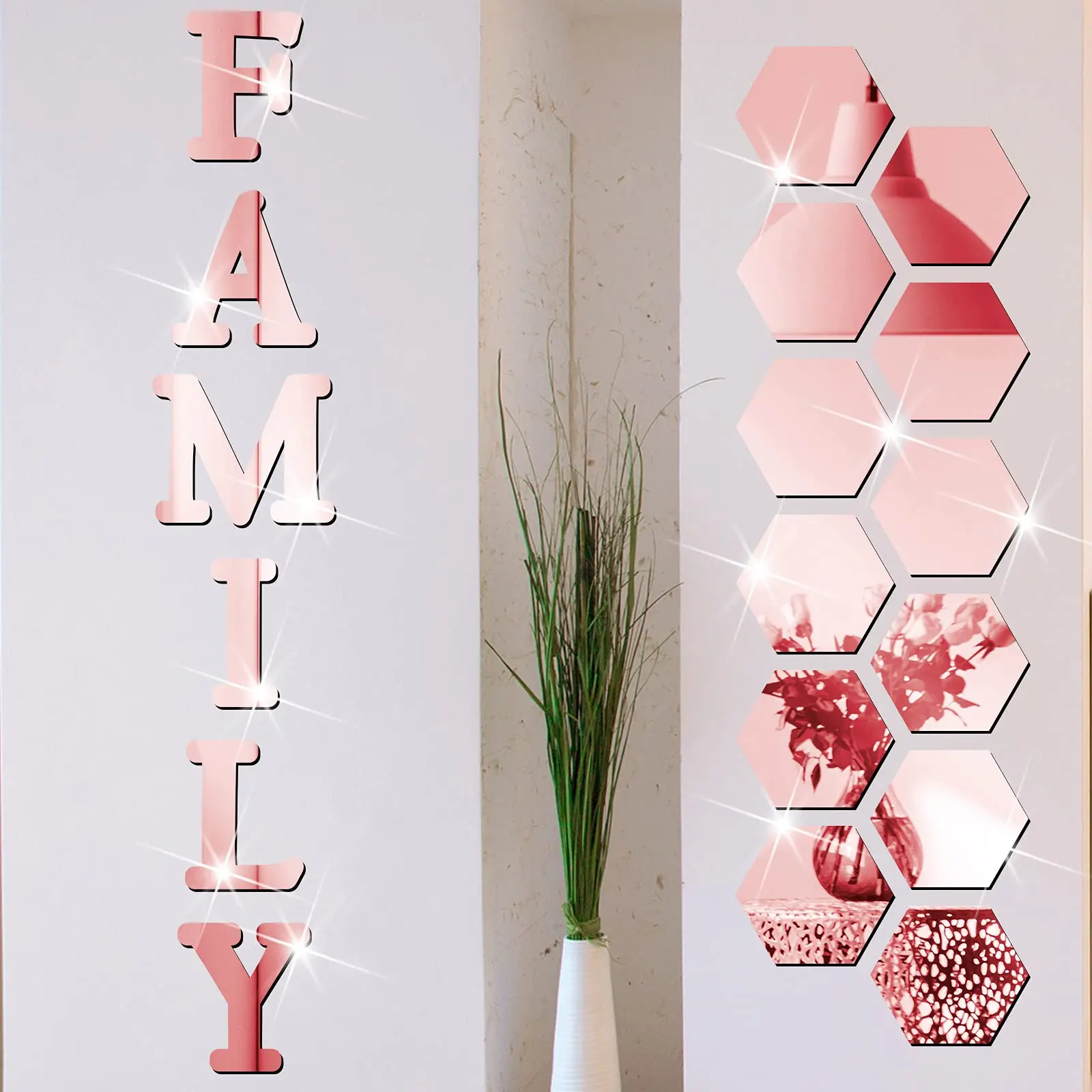 18 Pieces Acrylic Mirror Wall Stickers Family Sign Letters Rustic Farmhouse Wall Decor  Acrylic Mirror Setting Wall Sticker