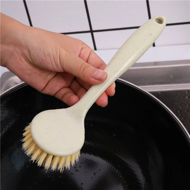 Customized Eco Friendly Long Handle Decontamination Pot Brush Grease Wash Dishes With Handle Pot Brush Kitchen Cleaning Brush