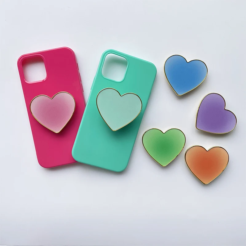 INS Hot-Selling Plain Mobile Phone Holder Wholesale Solid Color Heart-Shaped Handle Phone Holder Bracket Phone Grip Custom Logo
