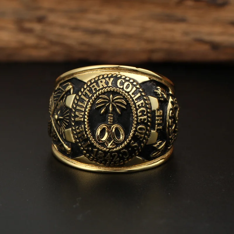 
The Military College Gold Ring Antique 925 Sterling Silver Custom High School Graduation Class Rings 