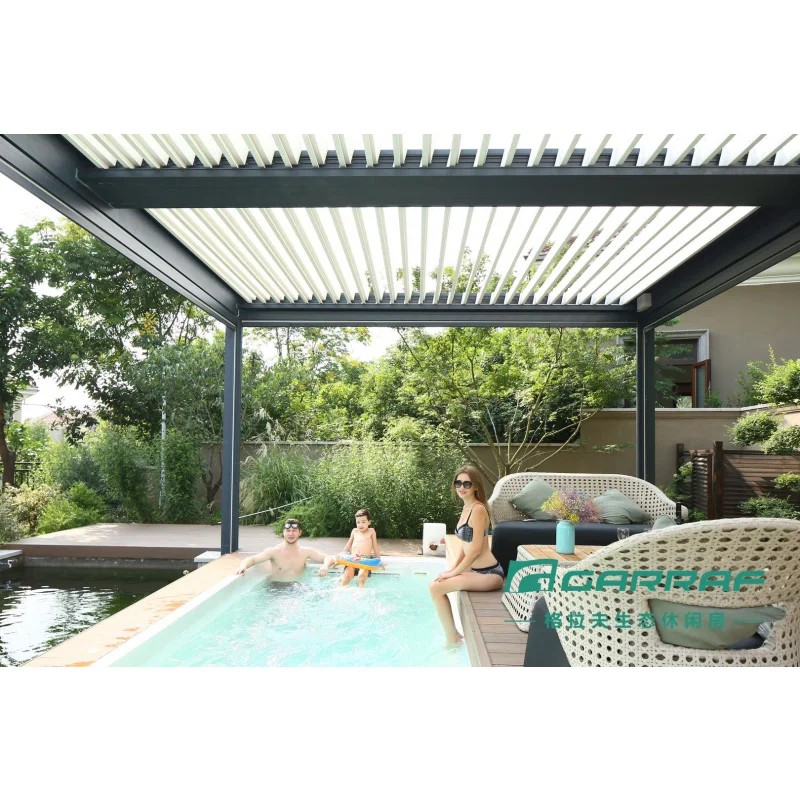 Customized UV Block Electric Gazebo Pavilion with Remote Control System Waterproof Aluminium Canopy Pergola with LED Blinds
