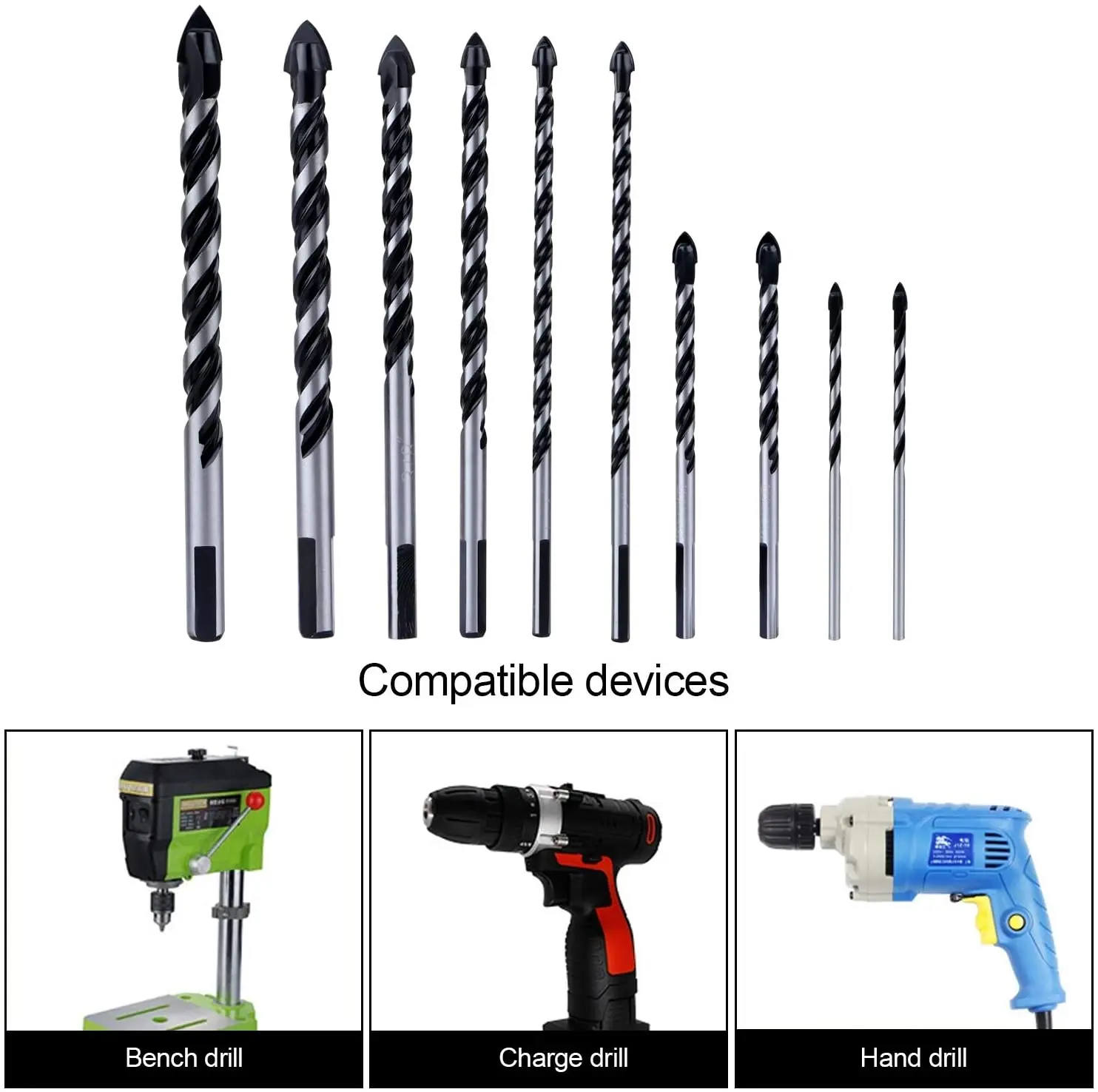 Masonry Drill Bits Set for Tile, Brick, Cement, Concrete, Glass, Plastic, Cinder Block, Wood