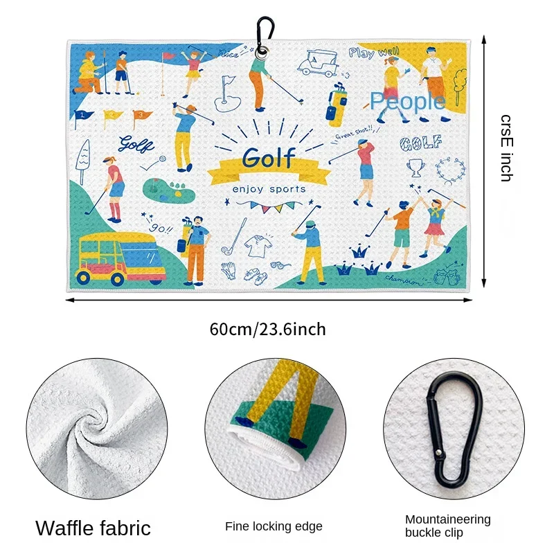 Bulk Wholesale High Quality All Over Print Microfibre Golf Towel with Grommets and Carabiner Golf Accessories