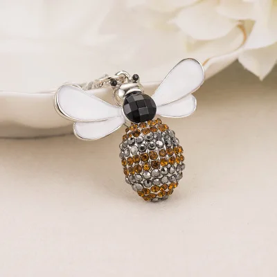 Fashion Rhinestone Jewelry Pendant Gifts Insect Keyring Lovely Bee Keychain Diamond Bee Keychain for Women