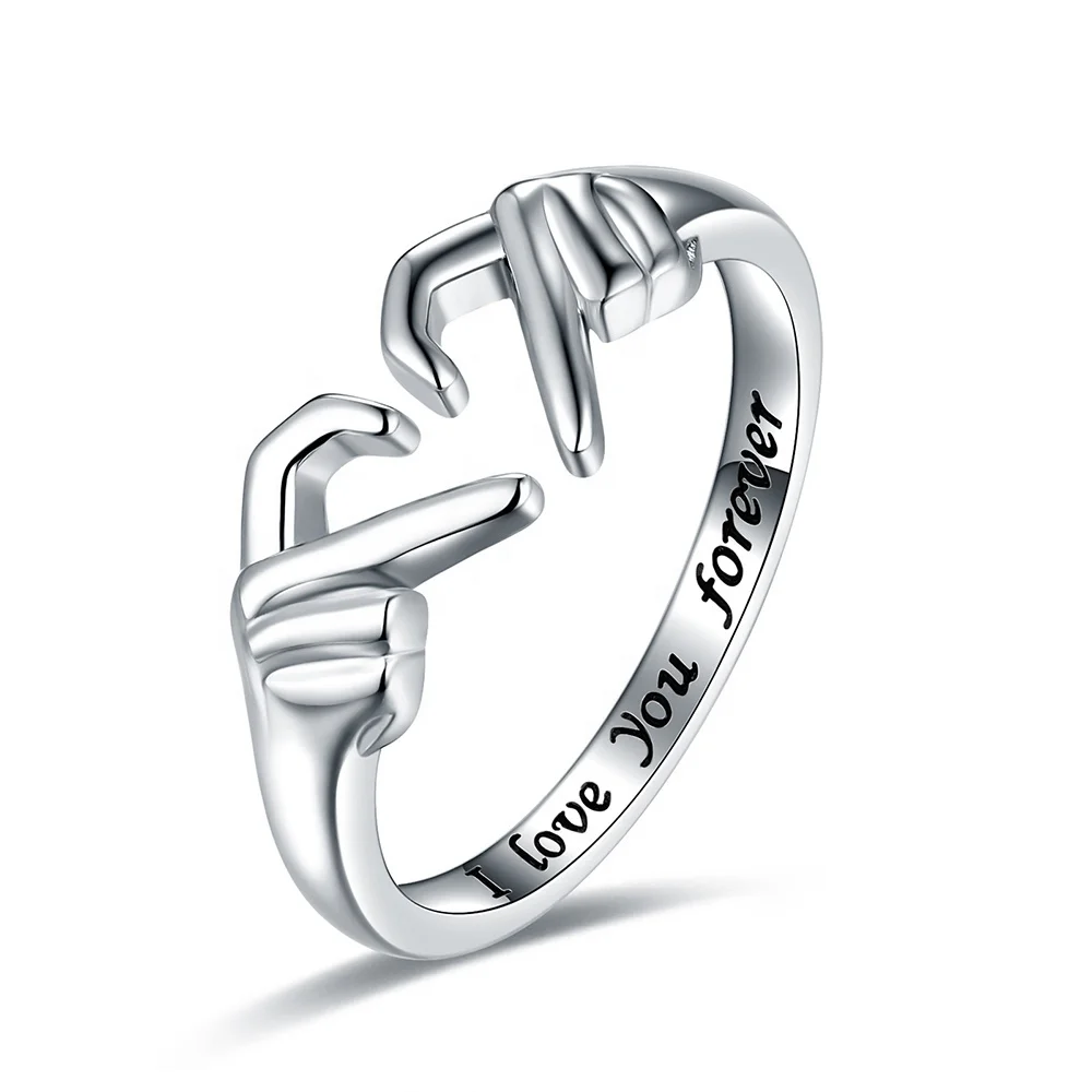 Fine 925 Sterling Silver Love Heart Promise Adjustable Rings For Women Jewelry Valentine Gifts